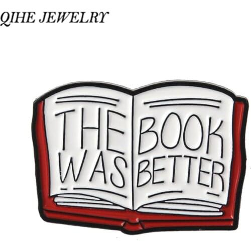 QIHE JEWELRY Book Pin Reader Brooches Reading Badges Literary Lapel pins Book Quote Jewelry Book Lover Gifts Men women