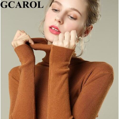 GCAROL New Women Turtleneck Close-fitting Sweater 30% Wool Minimalist Jumper Stretch Spring Fall Winter Base Knit Pullover
