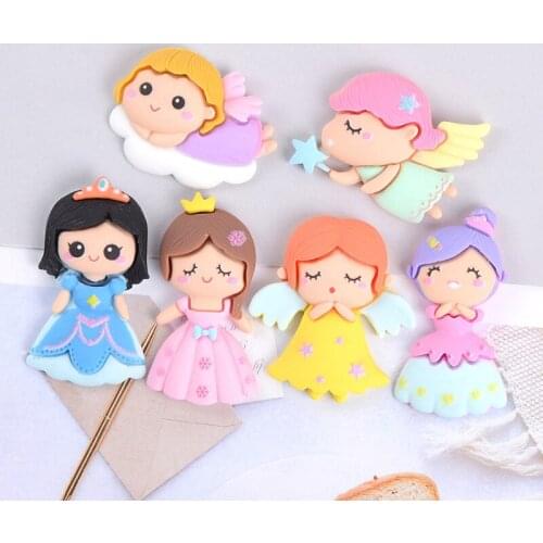 10Pcs 5CM Cute Cartoon Angel Girl Flatback Resin Gloves Brooch Hair Bow Embellishments DIY Scrapbook Phone Crafts Accessories