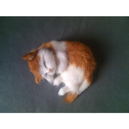 14x11cm yellow &white sleeping cat hard model toy,polyethylene&furs cat craft,home decoration 1740