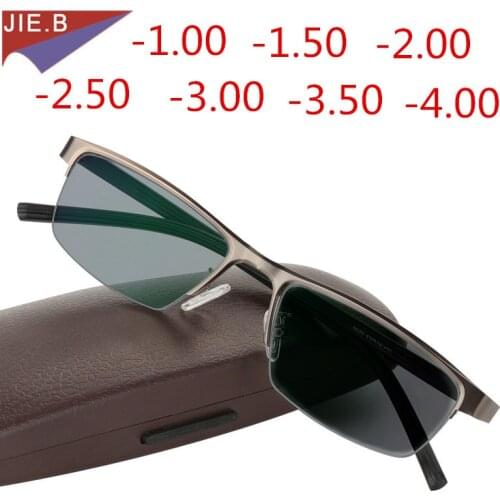 Business Myopia Sunglasses Photochromic Finished Men Women Myopia Eyeglasses Frame with color lens Sun glasses Myopia Eyewear