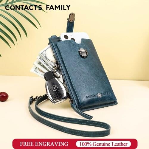 2021 Genuine Leather Women Cell Phone Bag Card Holders Wallet Handbag Purse Ladies Clutch Messenger Shoulder Long Strap Fashion