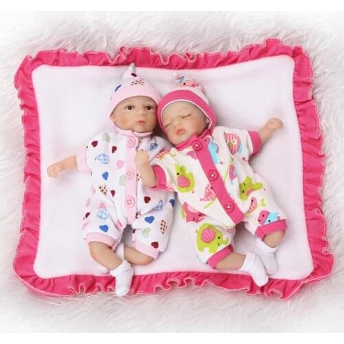 8inch 20cm Cotton Body Cute Super Mini Baby Lifelike Newborn Twin with Lovely Clothes Silicone Reborn Baby Dolls Twins