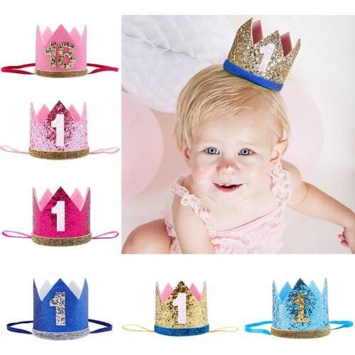 Baby Shower 1st Birthday Decor Party Supply Silver Birthday Crown Party Hats Kids Cute Girl Boy One Year Princess Crown Headband