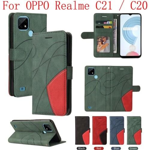 Sunjolly Case for OPPO Realme C21 C20 Wallet Stand Flip PU Leather Phone Case Cover coque capa Case Cover