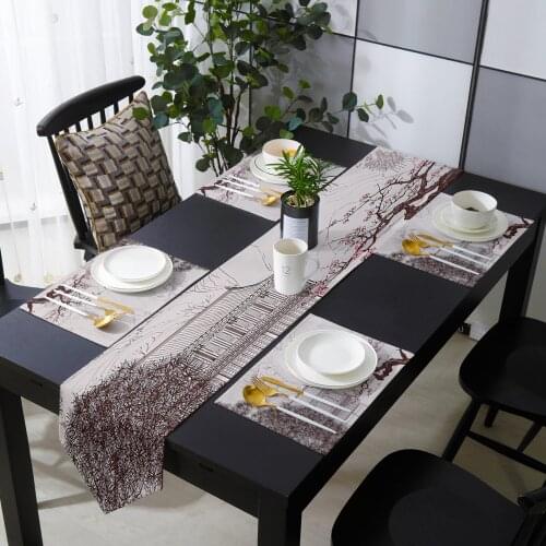 Plum Blossom Trees Flowers House Table Runner Holiday Kitchen Dining Table Runners Place Mats Set for Home Party Decor