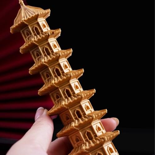 16cm Boxwood Pagoda Sculptural Seven-layer Wenchang Tower Study Decoration Feng Shui Wood Tower Buddha Statue Home Decor