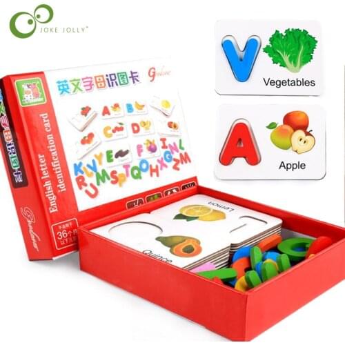 Wooden Early Education Baby Learning ABC Alphabet Letter Cards Cognitive Educational Toys for Kids Fruit Vegetable Puzzle GYH