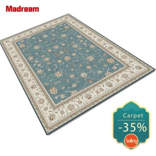 European Style Retro Carpet Blue Country Printed Pattern Bedroom Rug Living Room Decoration Fashion Area Floor Mat Selling 2021