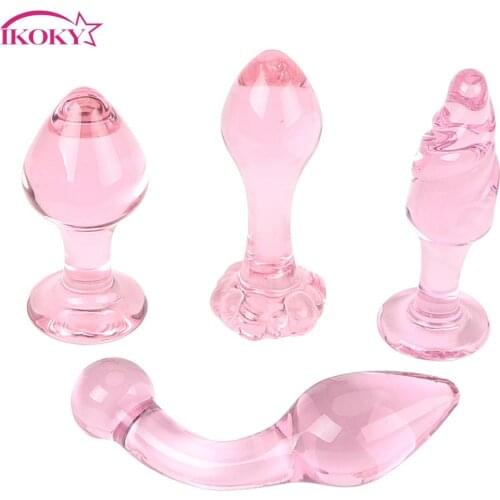 IKOKY Masturbation Adult Products Butt Plug Sex Toys for Men Women Erotic Toys Anal Sex Toys Crystal Pink Glass Anal Plug