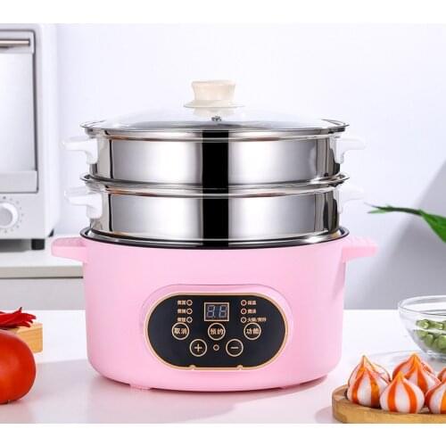 Intelligent electric cooker double layer pink hot pot integrated multi-purpose electric steamer student dormitory pot easy