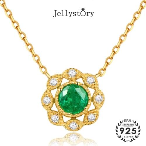 Jellystory Luxury Silver 925 Jewelry Necklace with Emerald Zircon Gemstones Pendant for Women Wedding Gifts Wholesale Gold Color