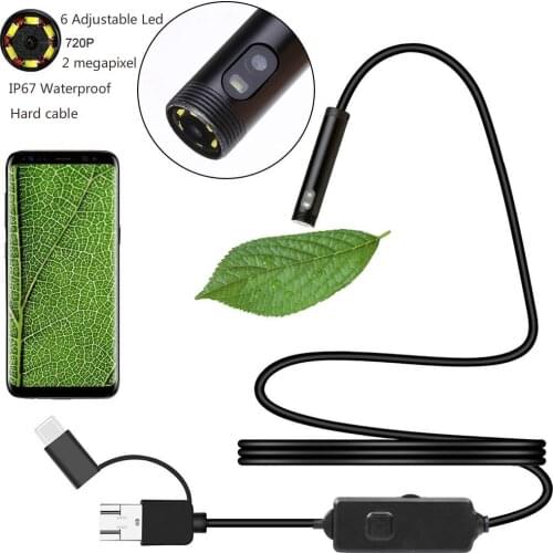 Hard cable Dual Lens USB Endoscope Camera 8mm HD Borescope IP67 Waterproof Inspection Camera for OTG Android Smartphone PC