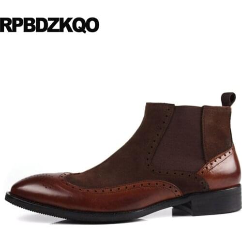 Ankle Wingtip Chunky High Top Luxury Formal Plus Size Suede Mens Pointed Toe Dress Boots Full Grain Brogue Chelsea Shoes Booties
