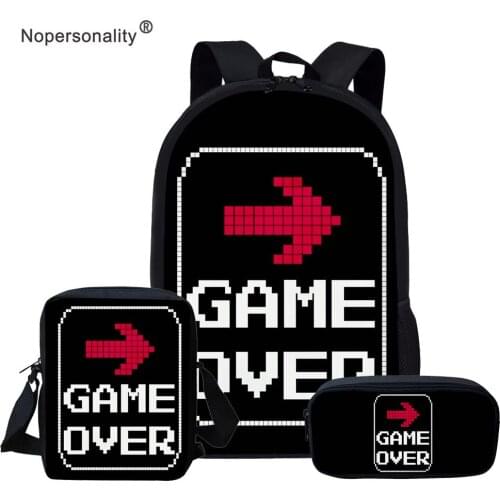 Nopersonality 3pcs/set Game Over Printed Schoolbag Set Elementary Primary School bag Children Kids Book Bag Mochila Escolar