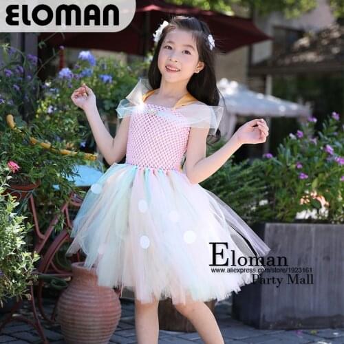 Eloman DIY little mouse handmade tutu skirt for girls birthday party event clothes tutu dresses 2018 new cute dot tulle dress