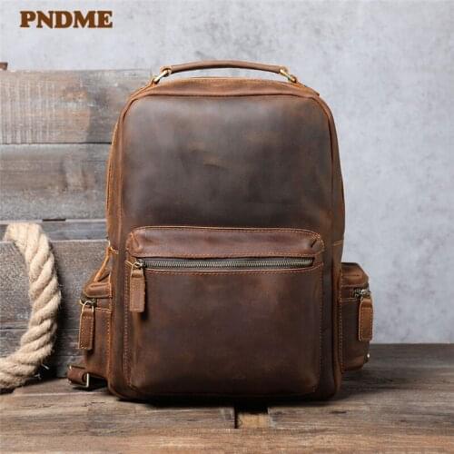 Retro natural crazy horse cowhide mens backpack simple large-capacity genuine leather ladies bagpack outdoor travel schoolbag