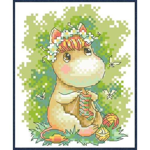 Cute Hippo Stamped Cross Stitch Kits Small Size Embroidery For Beginner Animal Needlework Sets 11CT 14CT DIY Home Decor Painting