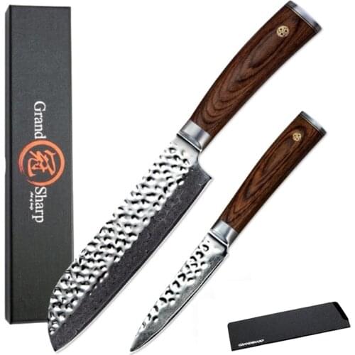 GRANDSHARP 2 Pcs Kitchen Knife Set 67 Layers vg10 Japanese Damascus Kitchen Knives Santoku Paring Knife Chefs Knife Sets Gift