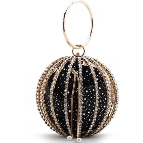 New Rhinestone Spherical Cage Evening Clutch Bag Women Hollow Out Bling Alloy Dinner Purse And Handbag Lady Round Metal Handle