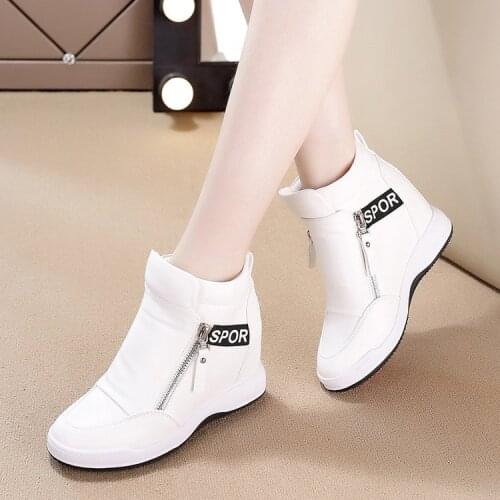 Height Increasing Insole 2021 Spring and Autumn New Style with 8cm Casual Sports High-Top Zipper White Shoes for Women
