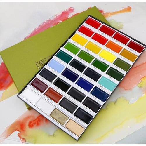 New 12-Color ZIG Kuretake Solid Watercolor Paint Set Watercolors Field Sketch Set for Painting Supplies 12/18/24/36/48 Colors