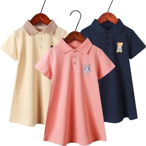 New Summer Kids Dresses for Girls Candy Color Polo Dresses Cotton Short Sleeve Dresses Summer Dress Girl Children Clothes 2-11Y