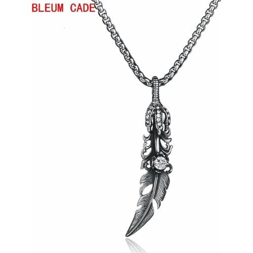 Stainless steel Necklace Punk Vintage Jewelry Leaf Zircon Pendant Necklace for Women men