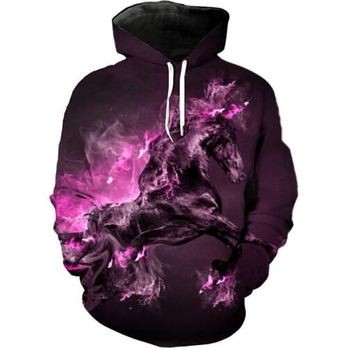 Papertiger Purple Smoke Graffiti Horse Print Cool mens 3D Hooded Sweatshirt