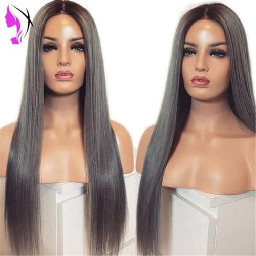 Pelucas sintéticas Ombre Dark Gray Synthetic Lace Front Wig Long Straight Wigs for Wome High Temperature Lace Wig Grey Wigs