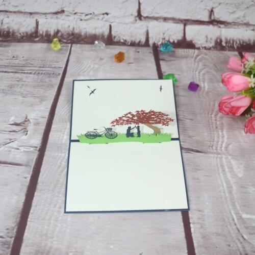 3D Laser Cut Handmade Red Maple Leaf Bicycle Father and Kid Blessing Greeting Card Fathers Day Daddy Birthday Thanksgiving Gift