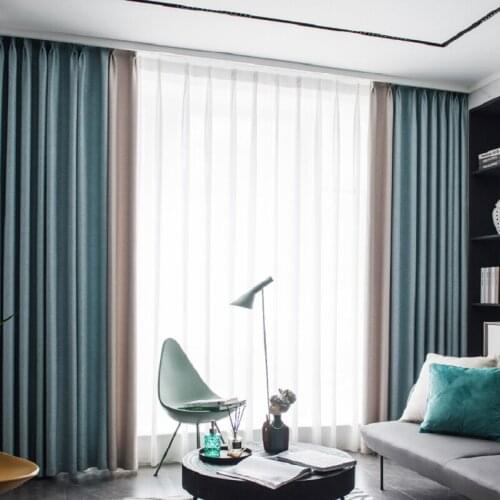 Simple European Modern Light Luxury Nordic Color Matching Curtains for Living Room Bedroom Stitching Blackout Curtains