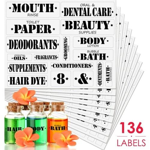 Transparent Label Stickers Bathroom Laundry Room Printed Labels for Cosmetic Soap Dispenser Bottles Storage Containers Stickers