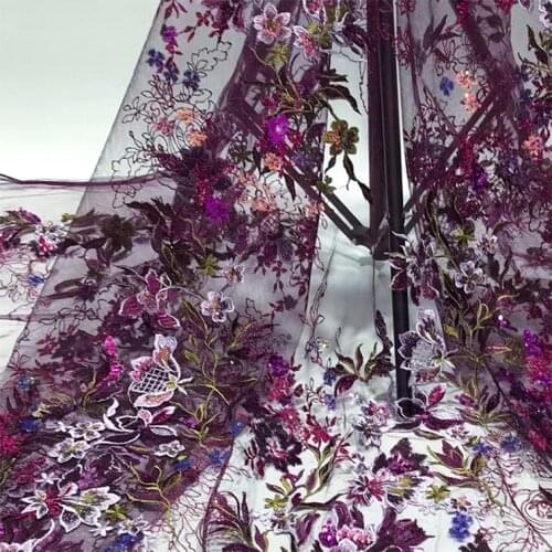 Multi-Color Sequined Embroidery Lace Fabrics Delicate Leaves Plant Flower Embroidery Lining Costume Wedding Dress Fabric
