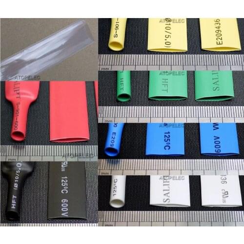 18mm Wide / 10mm Diameter Polyolefin 2:1 Heat Shrink Tubing ROHS UL Black/Red/Yellow/Green/Blue/White/Clear