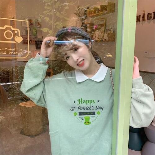 Cute for Friends Harajuku Hoodie Cotton Collar Autumn Sweatshirts Hoodies Women Letter Printed Sweetshirt St. Patricks Day