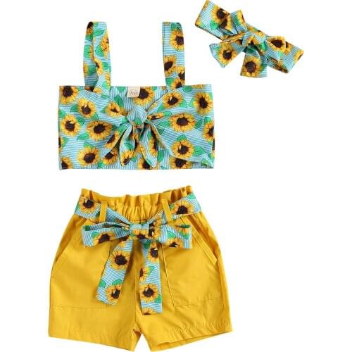 Infant Kids Baby Girl Tops, Pants Suit, No-Sleeve Shirt, Loose Summer Shorts, Waist Band, Side Pockets 6M-5T