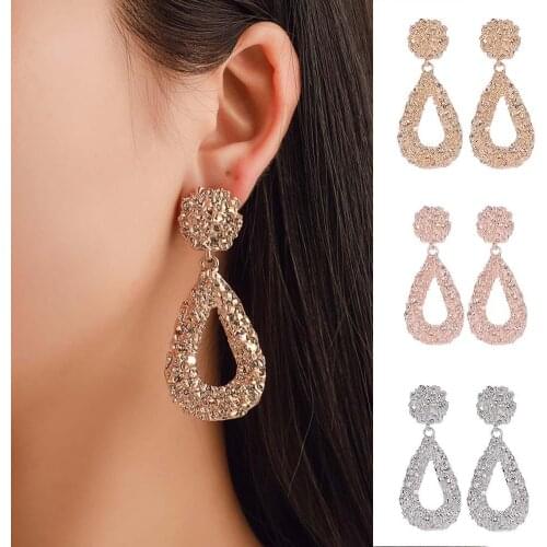Bohemia Women crystal Geometric Emboss Hollow Teardrop Dangle Earrings Jewelry Gift