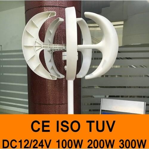 Wind Power Generator DC12V/24V 100W 200W 300W Wind Alternative Vertical Axis Wind Turbine Generator 5 Blades CE TUV Color White