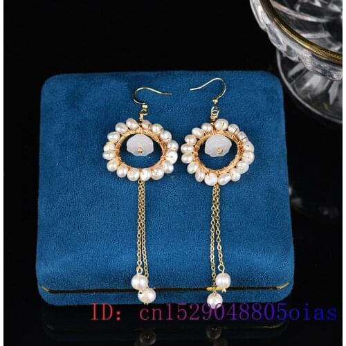 Pearl Earrings Amulet Women Fashion White Jade Jewelry 925 Silver Natural Chalcedony Charm Gifts Gemstone