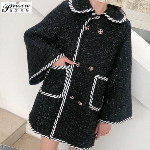Coat wool New Cape women s autumn winter celebrity small fragrant tweed coat medium length British temperament