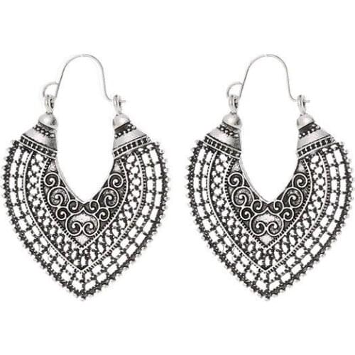 Boho Ethnic Style Peach Heart Vintage Carving Geometric Half Circle Silver Plated Golden Drop Earrings Dangle Earrings For Women