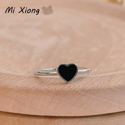 Mi Xiong Black Onyx Love 925 Sterling Silver Rings for Women Curved Luxury Fine Jewelry Elegant Wedding Engagement Classic Cute