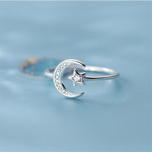VENTFILLE 925 Sterling Silver Inlaid stone star moon open ring adjustable Party Jewelry for Women