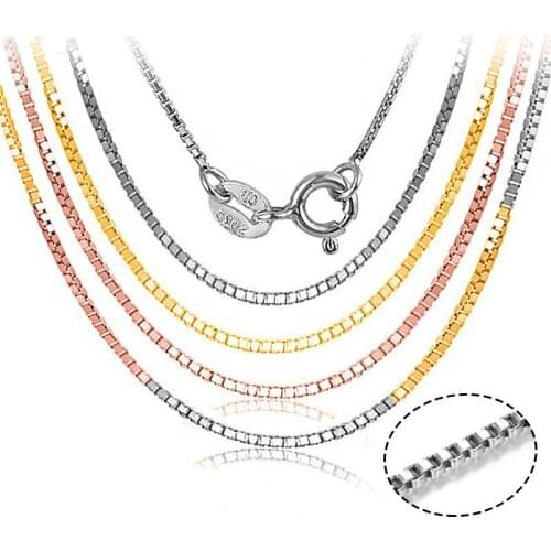 Solid 925 Sterling Silver Fashion Fine Jewelry Slim Box Chain Necklaces For Women Silver Chain Jewelry Collier Jewelry Making