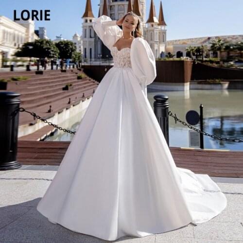 LORIE Gorgeous Wedding Dresses Long Puff Sleeves Backless Satin Appliques Lace Wedding Gown Bridal Dress 2021 vestido novia