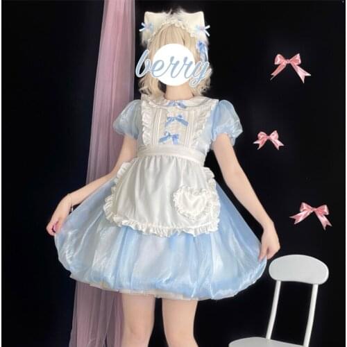 Japanese Soft Sweet Lolita Op Dress Kawaii Puff Sleeve Cosplay Party Vestidos Summer Women Cute Ruffles Vintage Princess Dress