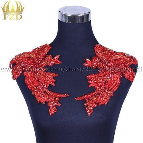 FANGZHIDI 1 Pair Handmade Red Stones Women summer evening party dress Embroidery Apparel Fashion Design Material decoration