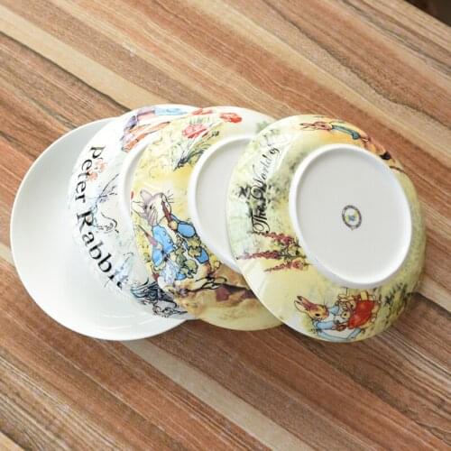 1PCS Tableware Cartoons Rabbit Pattern Bone China Dinner Plates Dessert Plate Steak Salad Snack Cake Plates Kitchen Restaurant