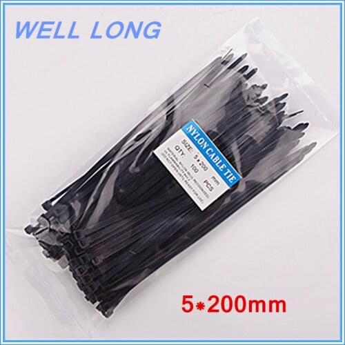 200pcs/lot 5*200mm Black Self-Locking Nylon Wire Cable Zip Ties, Cable Ties